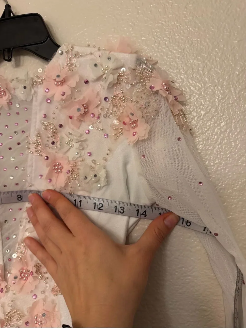 Glamour solo dance costume white lyrical floral lace long sleeve XLC child